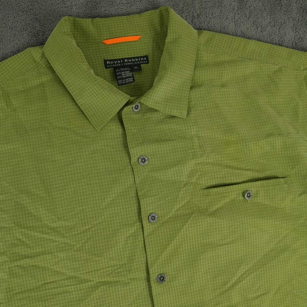Royal Robbins Desert Pucker Shirt Mens XL Green Short Sleeve Button Up Textured
